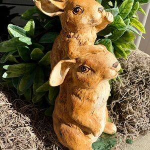 Charming Rabbit Resin  Figurine Father and Baby.